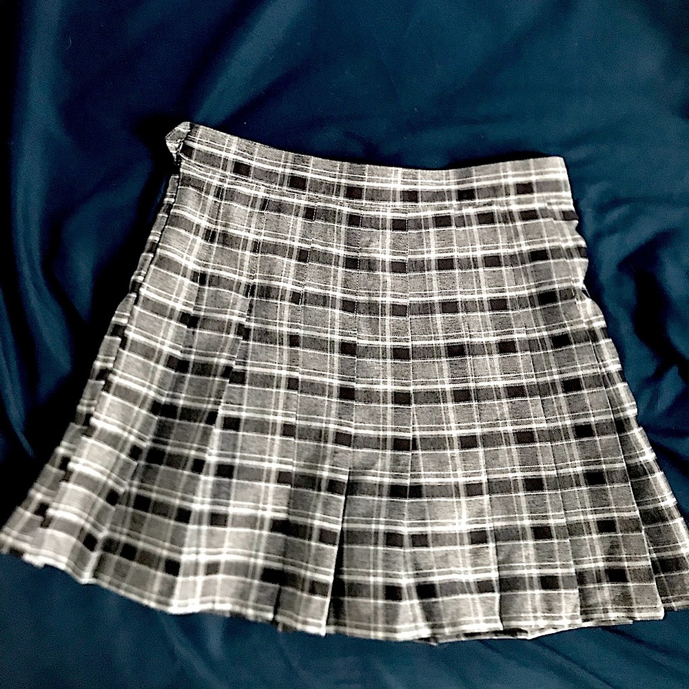 Grey Plaid High Waisted Tennis Skirt